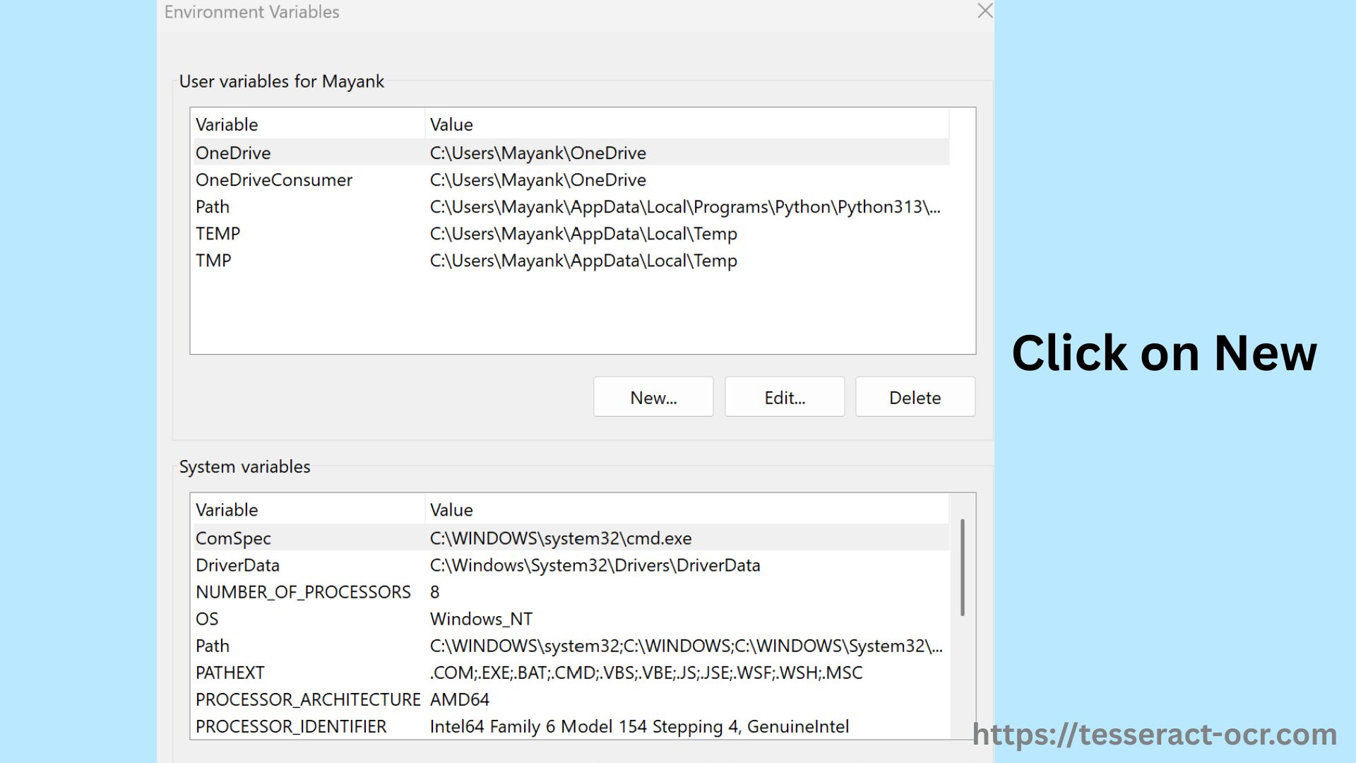Click New to add a new path (Windows)