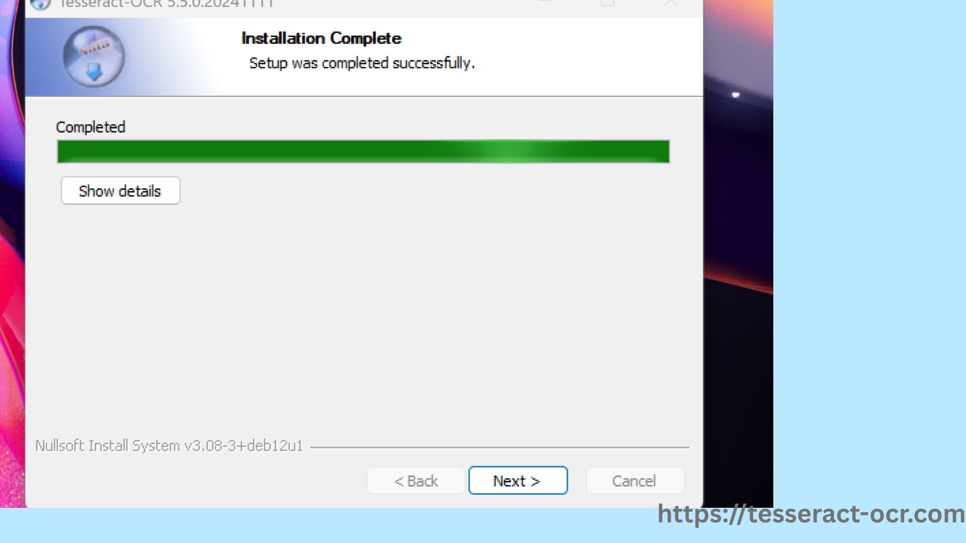 Tesseract OCR installer - finishing setup