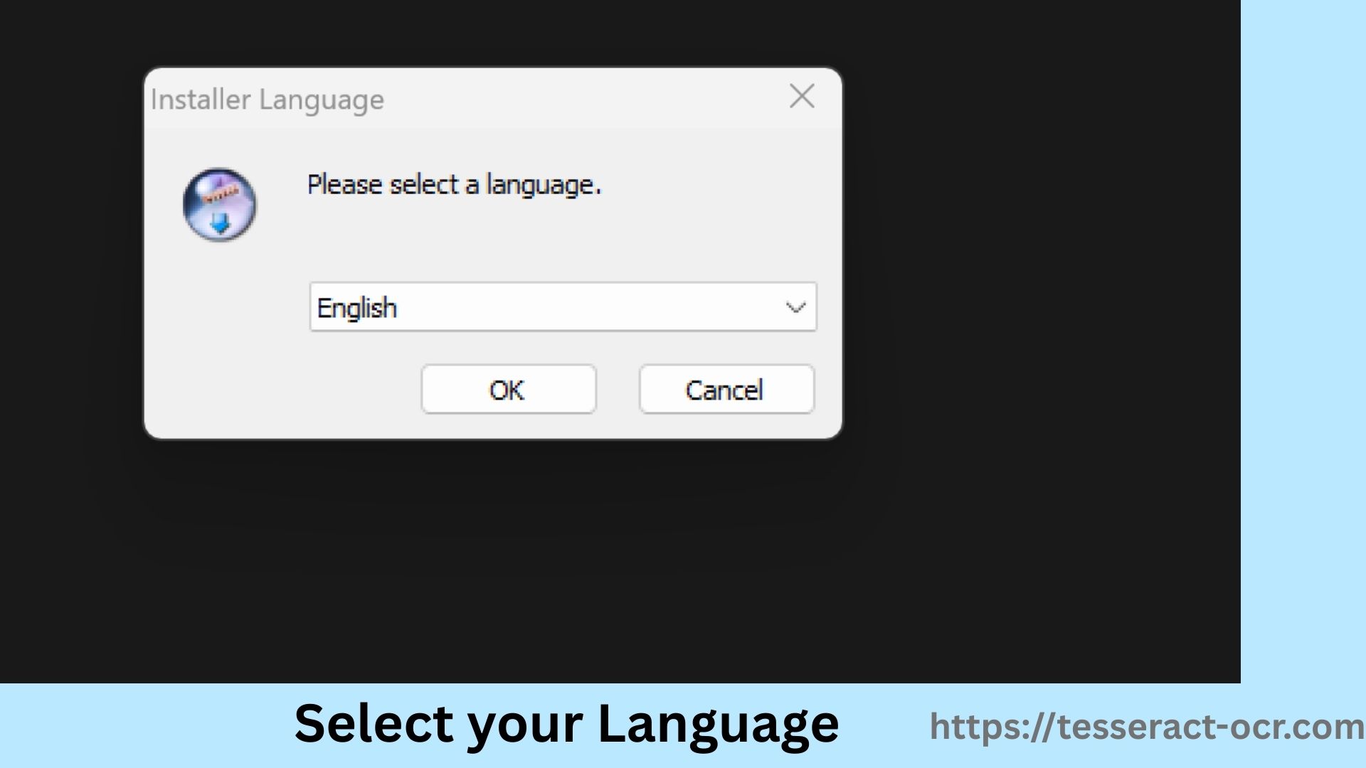 Tesseract OCR installer - select your language screen