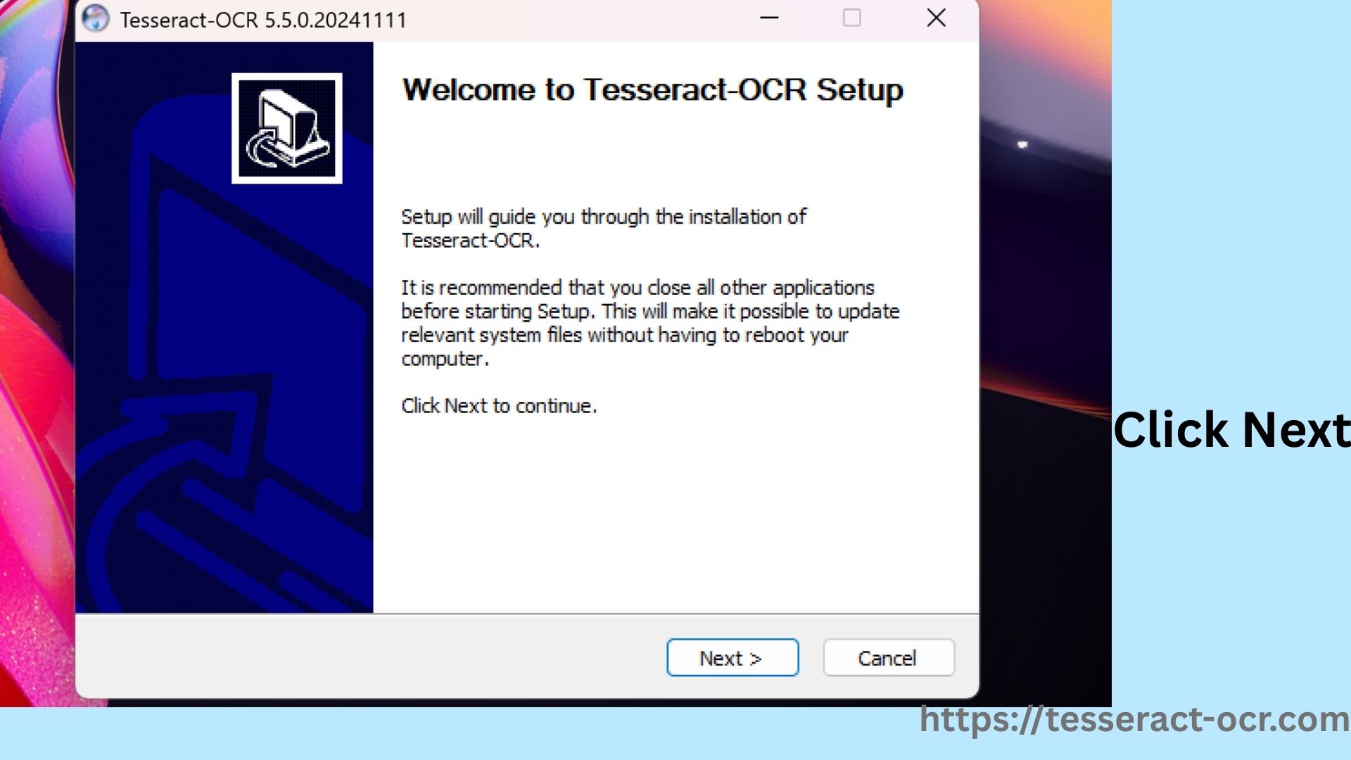 Tesseract OCR installer - click next