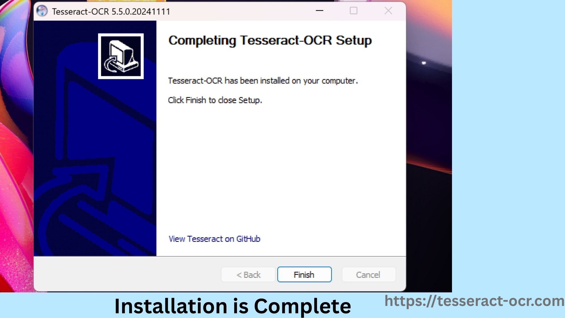 Tesseract OCR installer - installation completed successfully